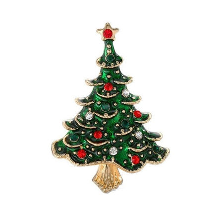 Julenål gullbelagt juletre med blanke/røde og grønne steiner