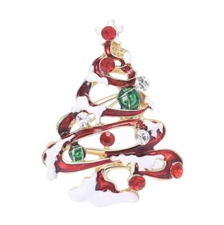 Julenål gullbelagt juletre med røde/grønne og blanke steiner