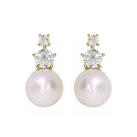 Gull ørepynt med ferskvannsperle og cubic zirconia
