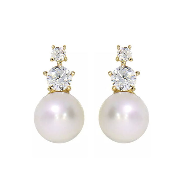 Gull ørepynt med ferskvannsperle og cubic zirconia