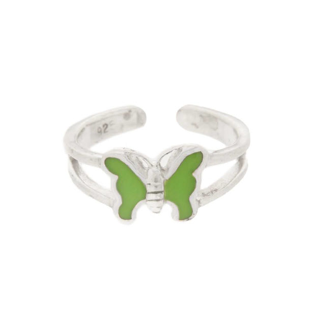 Ring sølv grønn sommerfugl 7x9mm justerbar