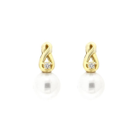 Forgylt sølv øredobber med 8mm hvit perle og liten blank zircon