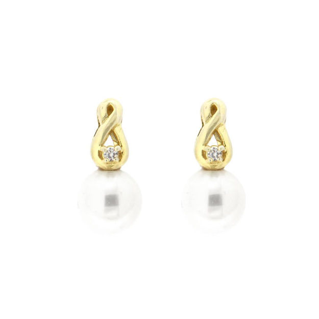 Forgylt sølv øredobber med 8mm hvit perle og liten blank zircon
