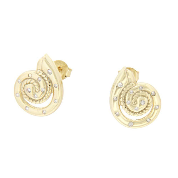 Forgylt sølv øredobber spiral med blanke zirconer