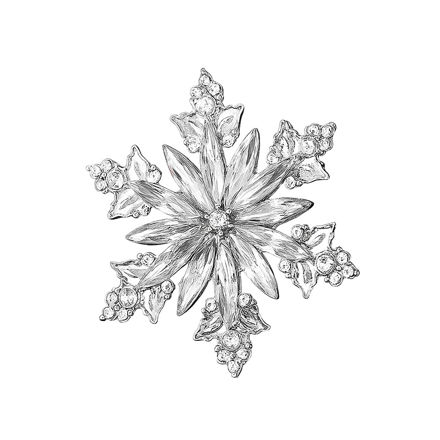 Julenål sølvbelagt snøfnugg med blanke steiner 39mm