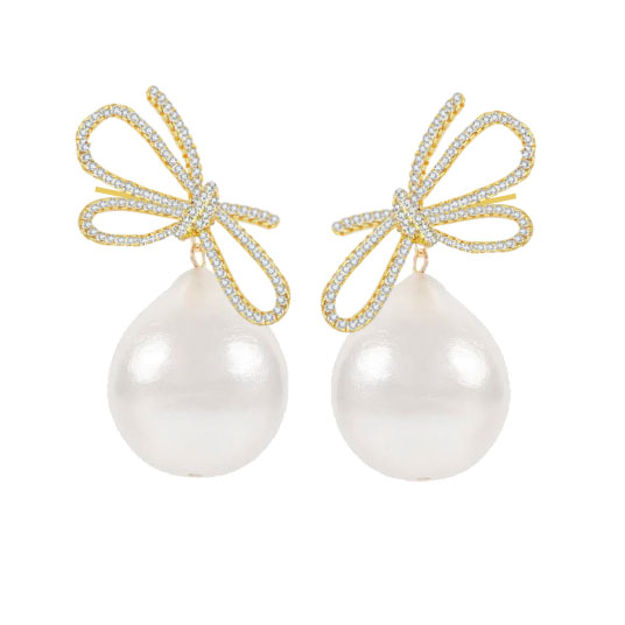 Ribbon crystal pearl ear g/clear