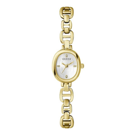 Guess Ladies Bejeweled gullfarget stål 21mm 10atm hvit skive og lenke