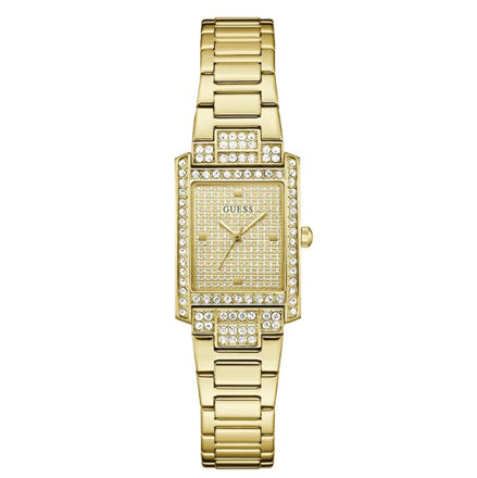 Guess Ladies Bejeweled gullfarget stål 23mm 3atm  skive med blanke steiner og lenke
