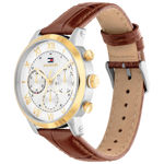 Tommy Hilfiger herreur tofarget med hvit skive & brun skinn reim romertall 42mm 5atm