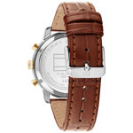 Tommy Hilfiger herreur tofarget med hvit skive & brun skinn reim romertall 42mm 5atm