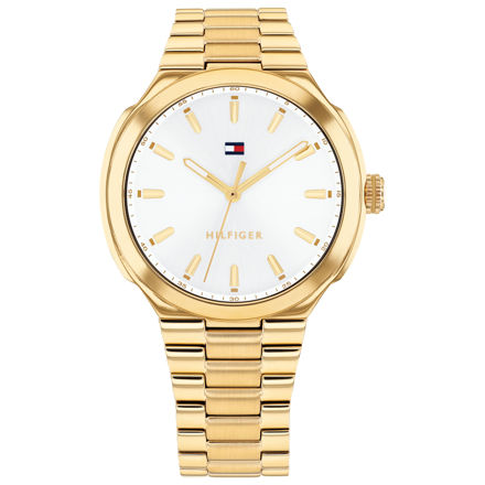 Tommy Hilfiger dameur gullfarget stål med hvit skive og lenke 36mm 3 atm