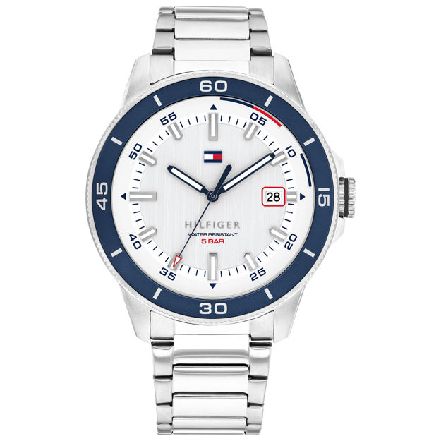 Tommy Hilfiger herreur stål hvit skive & stål lenke 43mm 5 atm