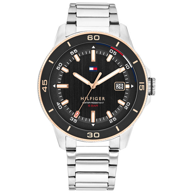 Tommy Hilfiger herreur stål svart skive & stål lenke 43mm 5 atm