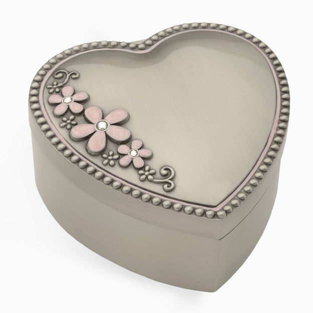 Smykkeskrin hjerte tinnfinnish rosa blomster 12,5cm