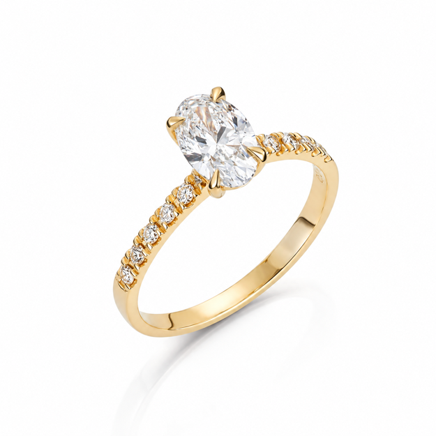 Gult gull ring Olivia 1,14ct - senter sten 1,02ct LAB diamant River VS