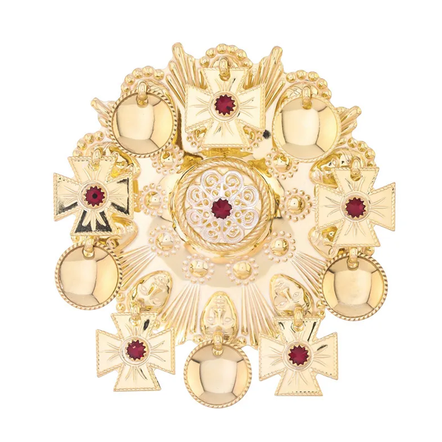 Sølje forgylt med røde steiner