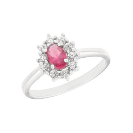 Rhodinert sølv ring rosett med rosa og blanke zirconer 9x11mm