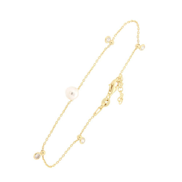 Forgylt sølv armbånd med 6mm perle og zirconer 17+2cm