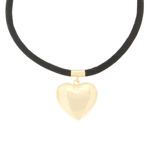 Forgylt sølv anheng hjerte med sort reim 41+5cm