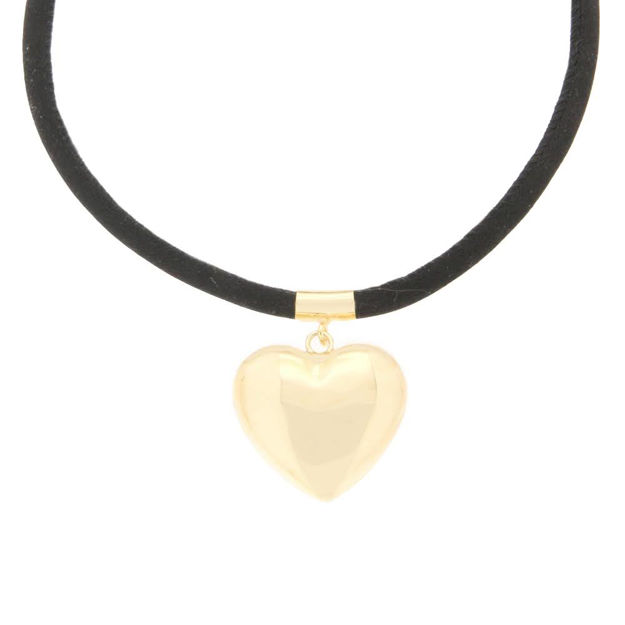 Forgylt sølv anheng hjerte med sort reim 41+5cm