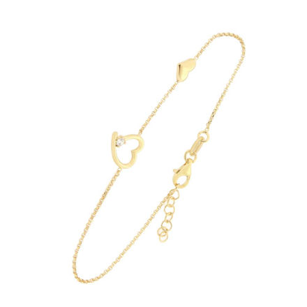 Forgylt sølv armlenke med 3mm zircon & hjerte 17+2cm