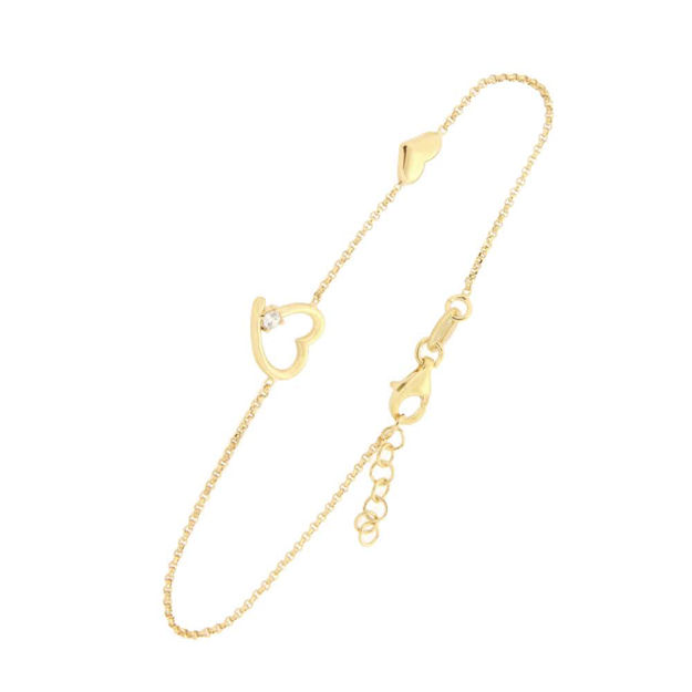 Forgylt sølv armlenke med 3mm zircon & hjerte 17+2cm