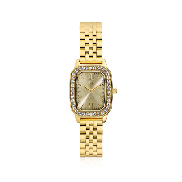 Sif Jakobs klokke Luciana forgylt stål med Cubic Zirconia