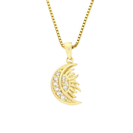 Forgylt sølv halssmykke måne & sol med zirconer