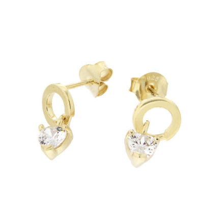 Forgylt sølv øredobber sirkel og blank hjerte-zircon