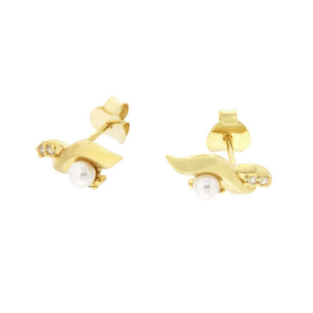 Forgylt sølv øredobber hvit perle og blanke zirconer