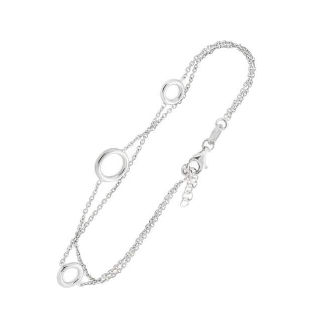 Rhodinert sølv armlenke 2-radig kjede med 2+1 sirkler 17+2cm