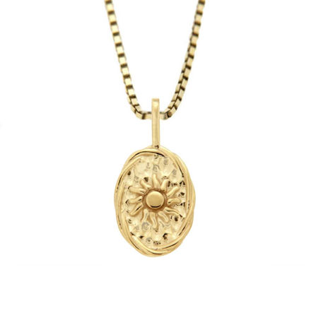 Forgylt sølv halssmykke oval plate sol 10x14mm