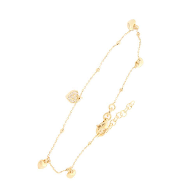 Forgylt sølv armbånd med hjerter og zirconer 16,5+3cm