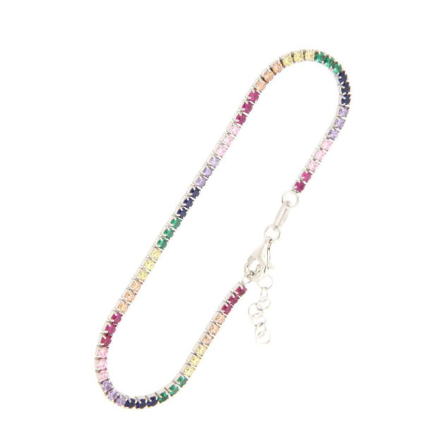 Rhodinert sølv armlenke 17+2cm med zirconer flerfarget