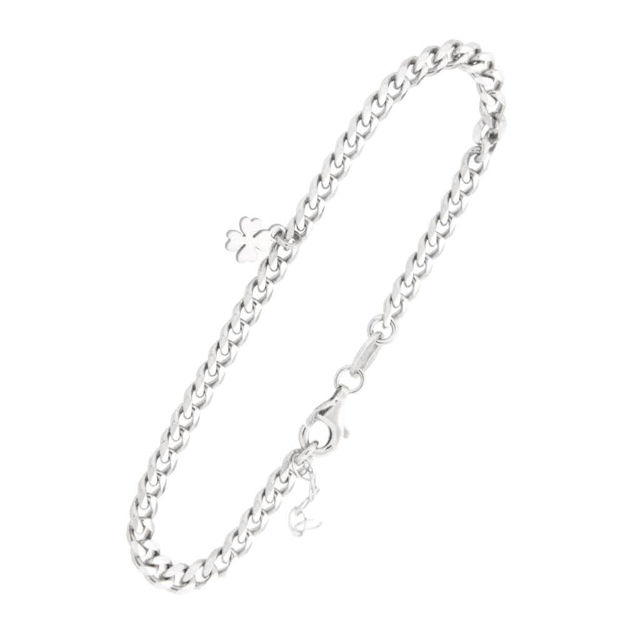 Rhodinert sølv armlenke panzer med firkløver 16+2cm