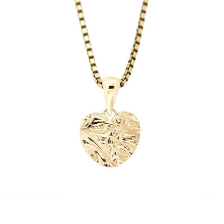 Gull halssmykke hjerte 10mm med mønster