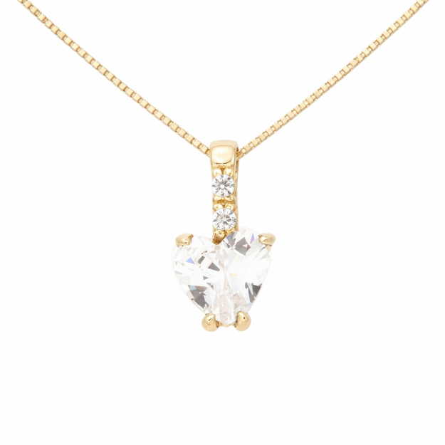 Gull halssmykke Caia 375 blank hjertezircon 5mm