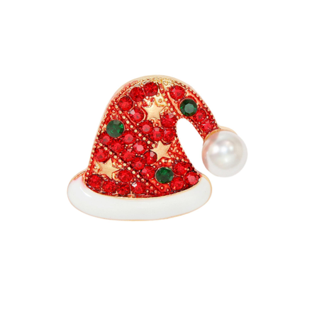 Julenål gullbelagt rød nisselue med hvit perle