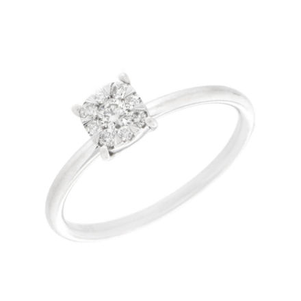 Hvitt gull ring rosett med diamanter totalt 0,16ct WSI