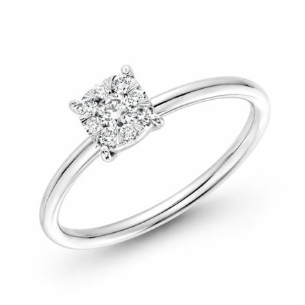 Hvitt gull ring rosett med diamanter totalt 0,16ct WSI