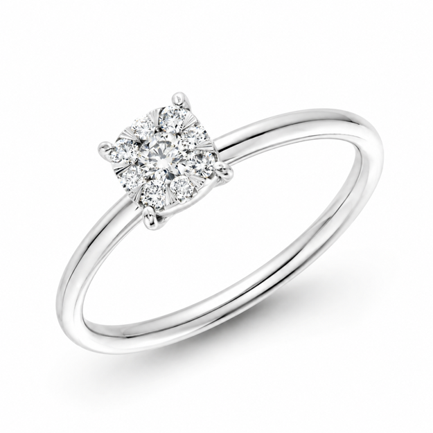 Hvitt gull ring rosett med diamanter totalt 0,16ct WSI