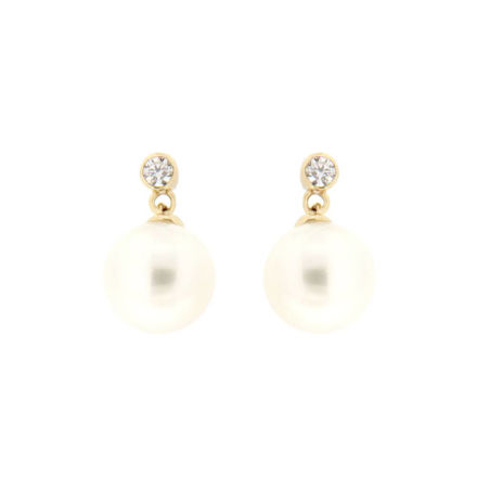 Gull øredobber 585 7mm perle & liten blank zircon