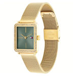 Tommy Hilfiger forgylt dameur grønn skive & blanke steiner