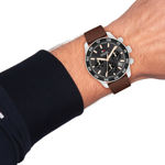 Tommy Hilfiger herreur stål 50M grå skive & brun skinnreim 41mm