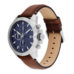 Tommy Hilfiger herreur stål, blå skive & brun skinreim 43mm 5 ATM