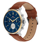 Tommy Hilfiger herreur gullfarget stål 43mm blå skive & lysbrun skinnreim 5atm