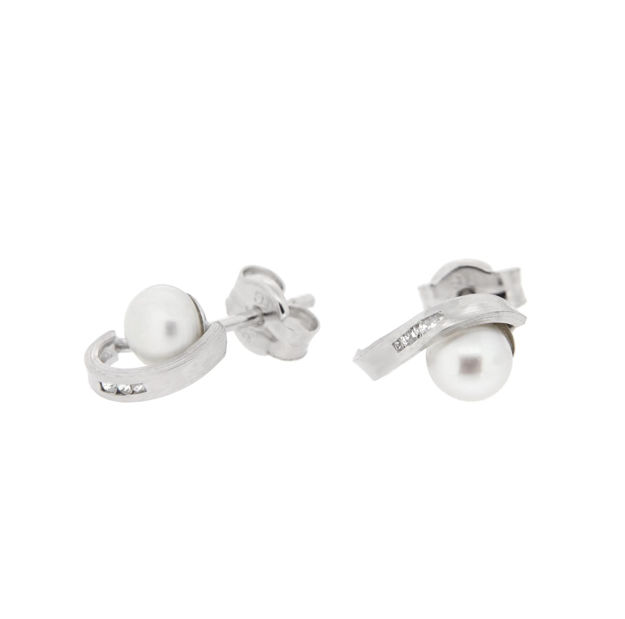 Hvitt gull øredobber 4mm perle og zircon
