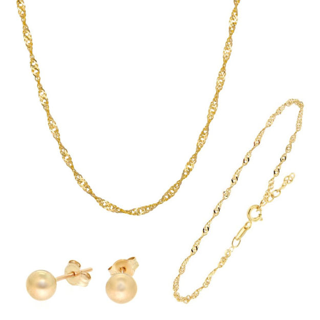 Sett forgylt sølv Singapore halskjede, armlenke & kuleørepynt