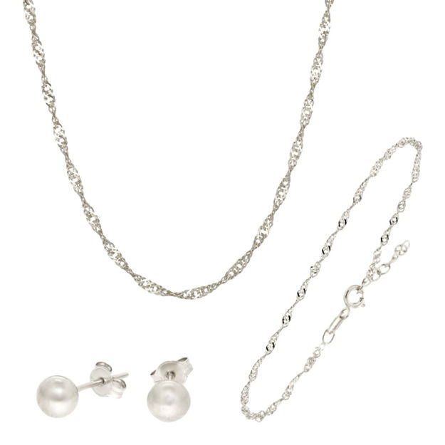 Sett sølv Singapore halskjede, armlenke og kule ørepynt