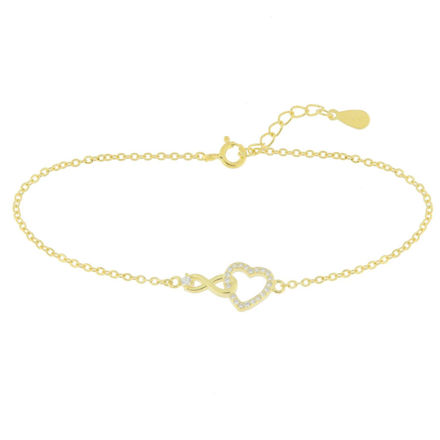 Forgylt sølv armlenke evighetssymbol & hjerte med Cubic Zirconia 17+2cm